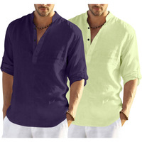 Bellstone Men's Cotton Blend Solid Regular Dress Shirt (Kurta800_Combo_Purple_Light Yellow_Xl