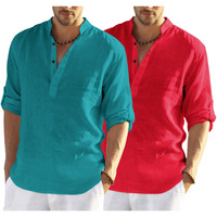 Bellstone Men's Cotton Blend Solid Regular Dress Shirt (Kurta800_Combo_Rama_Red_Xl
