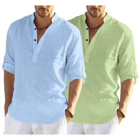Bellstone Men's Cotton Blend Solid Regular Dress Shirt (Kurta800_Combo_Sky Blue_Light Green_Xl