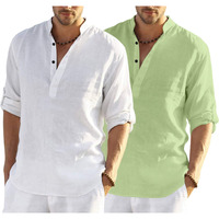 Bellstone Men's Cotton Blend Solid Regular Dress Shirt (Kurta800_Combo_White_Light Green_L