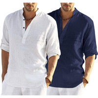 Bellstone Men's Cotton Blend Solid Regular Dress Shirt (Kurta800_Combo_White_Navy Blue_Xl