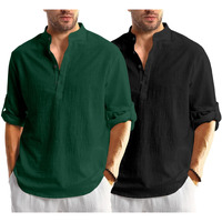 Bellstone Men's Cotton Blend Solid Regular Dress Shirt (Kurta1600_Combo_Dark Green & Black_L