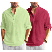 Bellstone Men's Cotton Blend Solid Regular Dress Shirt (Kurta1600_Combo_L. Green & Burgundy_M_Light