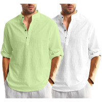 Bellstone Men's Solid Regular Fit Dress Shirt (Kurta1600_Combo_L. Green & White_Xl_Light
