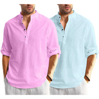 Bellstone Men's Solid Regular Fit Dress Shirt (Kurta1600_Combo_L. Pink & Aqua_L_Light