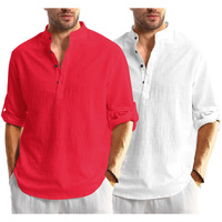 Bellstone Men's Solid Regular Fit Dress Shirt (Kurta1600_Combo_Red & White_M