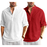 Bellstone Cotton Blend Men's Solid Regular Fit Dress Shirt (Kurta1600_Combo_White & Maroon_L
