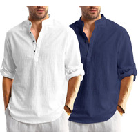 Bellstone Men's Cotton Blend Solid Regular Dress Shirt (Kurta1600_Combo_White & Navy_M