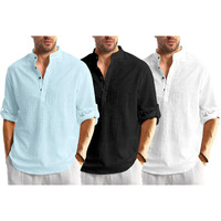 Bellstone Men's Cotton Blend Solid Regular Dress Shirt (Kurta1600_Triple_Aqua-Black-White_S