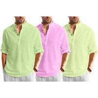 Bellstone Men's Cotton Blend Solid Regular Dress Shirt (Kurta1600_Triple_Lgreen-Pink-Lyellow_S_Lightgreen Lightyellow