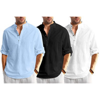 Bellstone Men's Cotton Blend Solid Regular Dress Shirt (Kurta1600_Triple_Sky-Black-White_Xl