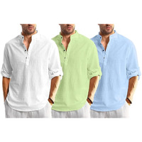 Bellstone Men's Cotton Blend Solid Regular Dress Shirt (Kurta1600_Triple_White-Lgreen-Sky_Xl Lightgreen