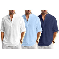Bellstone Men's Cotton Blend Solid Regular Dress Shirt (Kurta1600_Triple_White-Sky-Navy_S