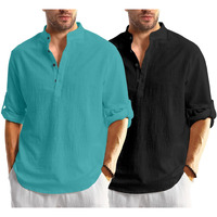 Bellstone Men's Cotton Blend Solid Regular Dress Shirt (Kurta1600_Combo_Rama & Black_2Xl