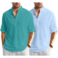 Bellstone Men's Solid Regular Fit Dress Shirt (Kurta1600_Combo_Rama & Sky_2Xl
