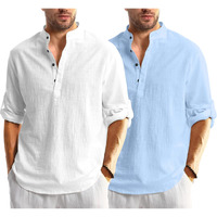 Bellstone Men's Solid Regular Fit Dress Shirt (Kurta1600_Combo_White & Sky_2Xl