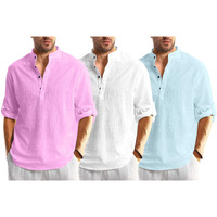Bellstone Men's Cotton Blend Solid Regular Dress Shirt (Kurta1600_Triple_Pink-White-Aqua_2Xl