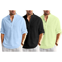 Bellstone Men's Cotton Blend Solid Regular Dress Shirt (Kurta1600_Triple_Sky-Black-Lyellow_2Xl Lightyellow