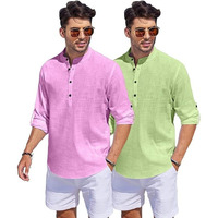 Bellstone Men's Cotton Blend Solid Regular Fit Dress Shirt (Kurta1500_Combo_L Pink & L Green_2Xl Light
