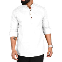 Royalscout Men's Cotton Polyester Blend Solid Regular Fit Full Sleeve Short Kurta White