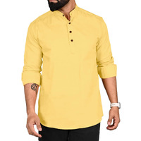 Royalscout Men's Cotton Polyester Blend Solid Regular Fit Full Sleeve Short Kurta Yellow