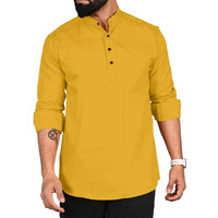 Royalscout Men's Cotton Polyester Blend Solid Regular Fit Full Sleeve Short Kurta Gold