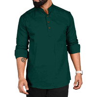 Royalscout Men's Cotton Polyester Blend Solid Regular Fit Full Sleeve Short Kurta Green