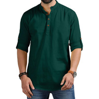 Royalscout Men's Cotton Polyester Blend Solid Regular Fit Full Sleeve Short Kurta Green