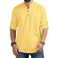 Royalscout Men's Cotton Polyester Blend Solid Regular Fit Full Sleeve Short Kurta Yellow