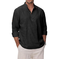 Royalscout Men's Cotton Polyester Blend Solid Regular Fit Full Sleeve Short Kurta Black