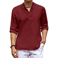 Royalscout Men's Cotton Polyester Blend Solid Regular Fit Full Sleeve Short Kurta Maroon