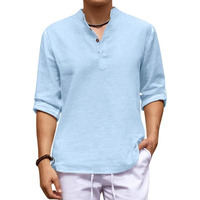 Royalscout Men's Cotton Polyester Blend Solid Regular Fit Full Sleeve Short Kurta Sky
