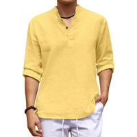 Royalscout Men's Cotton Polyester Blend Solid Regular Fit Full Sleeve Short Kurta Yellow