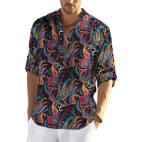 Bellstone Men's Polycotton Regular Shirt (Kurta1400_Black Floral_Xl