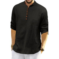 Royalscout Men's Cotton Polyester Blend Solid Regular Fit Full Sleeve Short Kurta Black