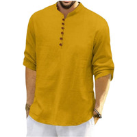 Royalscout Men's Cotton Polyester Blend Solid Regular Fit Full Sleeve Short Kurta Gold