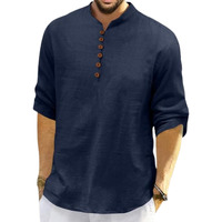 Royalscout Men's Cotton Polyester Blend Solid Regular Fit Full Sleeve Short Kurta Navy