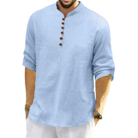 Royalscout Men's Cotton Polyester Blend Solid Regular Fit Full Sleeve Short Kurta Sky