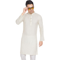 Divisive Men's Embroidered Cotton Blend Only Slim Fit Kurta (Dkrt377_S_Cream)