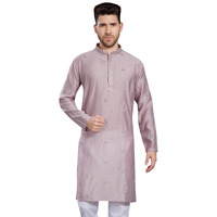 Divisive Men's Embroidered Silk Blend Only Slim Fit Kurta (Dkrt824_S_Lavender)