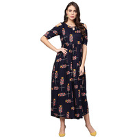 Idalia Navy Blue Printed Cold Shoulder Dress