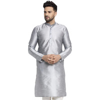Jompers Men Solid Dupion Silk Kurta(Silver, Xxl)