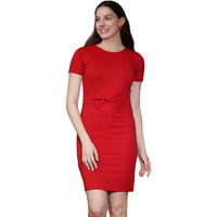 Kotty Women's Round Neck Short Sleeves Sheath Dress(Red,M)
