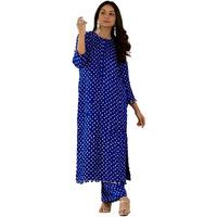 Lookmark Women's Cotton Blend Bandhej Printed Bandhani Kurta Palazzo Set With Sequence Lace (Az-Lm-Og-Ks2201 Blue-S)