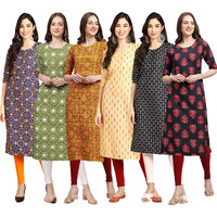 Pinkmint Women's Crepe Digital Print Straight Kurta Pack Of 6 [Cr-369-338-333-360-362-345-Xl]