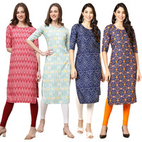 Pinkmint Women's Crepe Digital Print Straight Kurta (Pack Of 4) [S-328-343-366-369-Xxl]