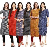 Pinkmint Women's Crepe Digital Print Straight Kurta Pack Of 6 [Cr-336-370-358-362-333-366-Xxl]