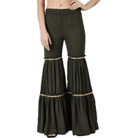 Popwings Casual Olive Georgette Gharara Pant For Women