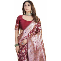 Sugathari Women's Maroon Kanjivaram Banarasi Silk Saree For Patola Festival Wedding Silk With Rich Pallu Design Sarees For Women With Blouse Piece (San Jm 2 Maroon)