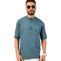 Thomas Scott Mens Linen Solid Kurta Shirt (Ts1529_Teal_Xl)